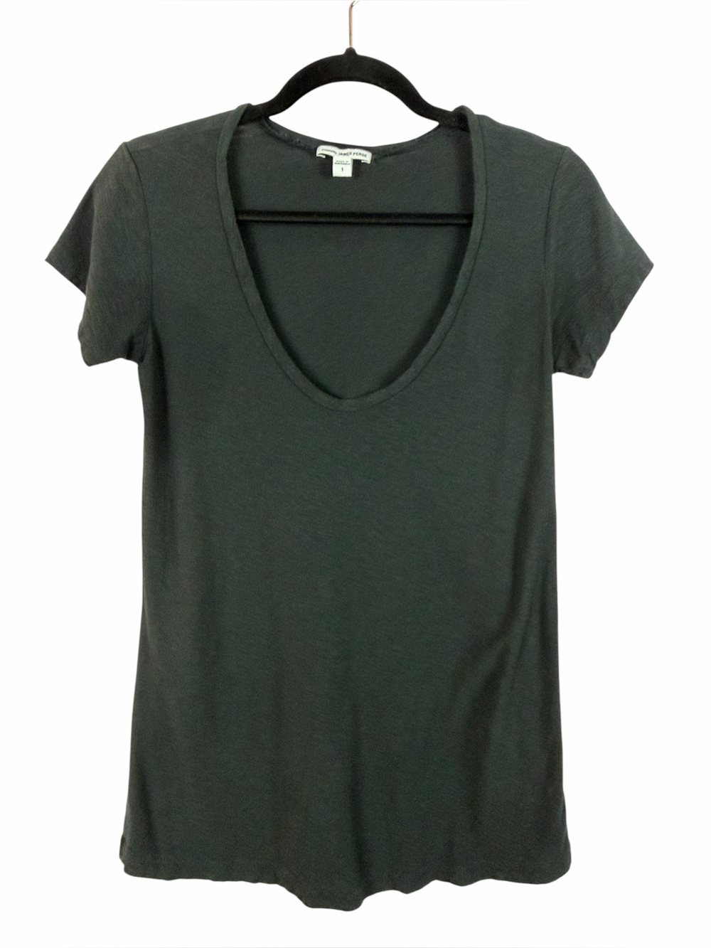 James Perse Standard Black Deep V-Neck Short Sleeve Tee Size 1 Minimalist